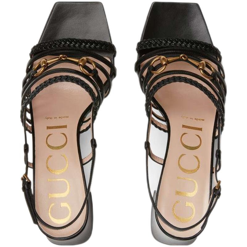 gucci古驰女鞋马衔扣女士皮革凉鞋高跟鞋645404 c9d00 1000黑色预售