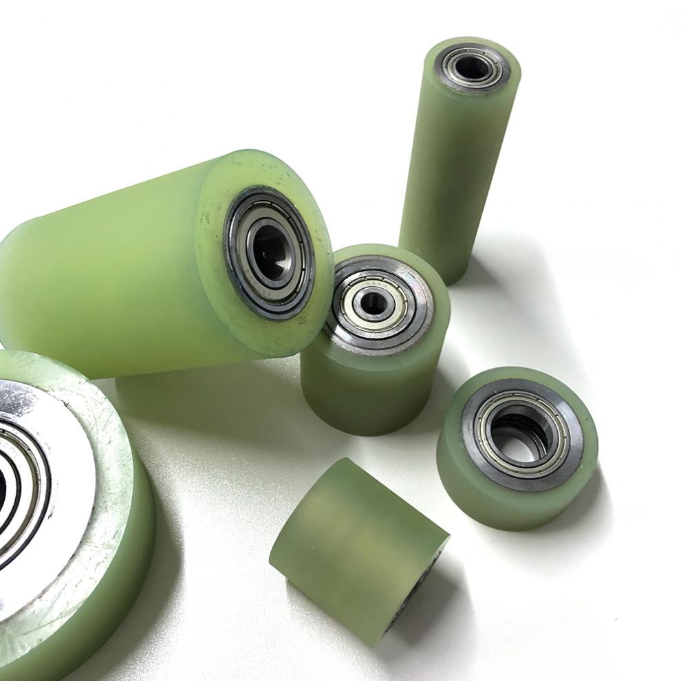 聚氨酯包胶轮pu双轴承无动力滚筒耐磨胶辊托辊输送带包胶滚轮定制 20*