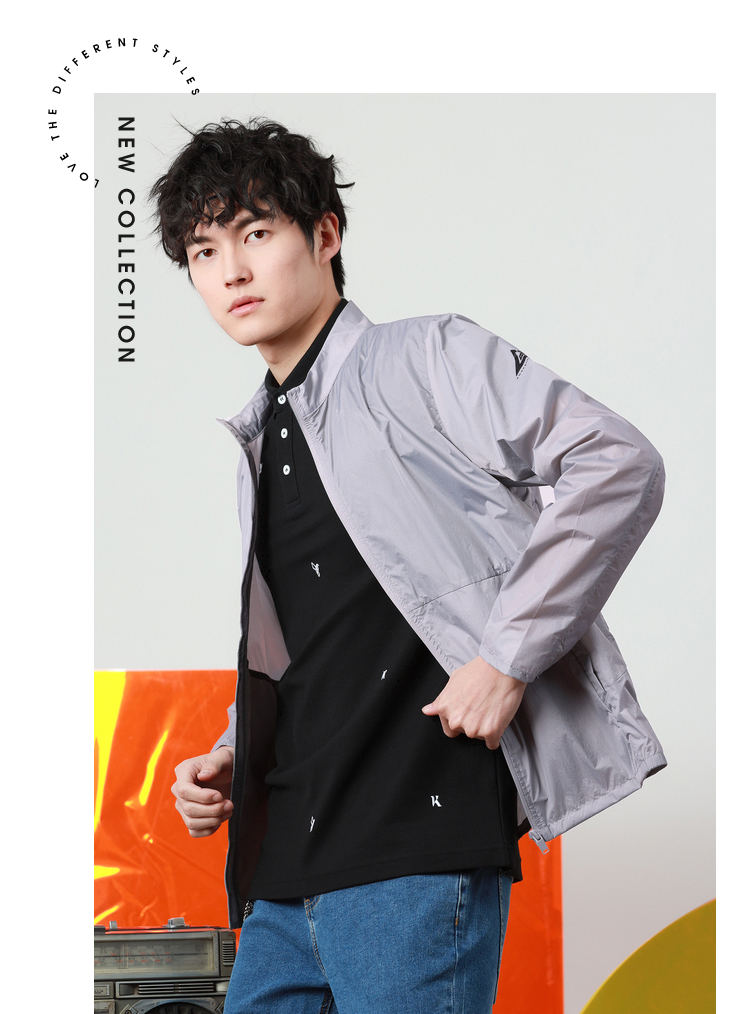 真维斯外套男装2021秋冬新款简约休闲立领轻薄款夹克化纤jw 深黑蓝