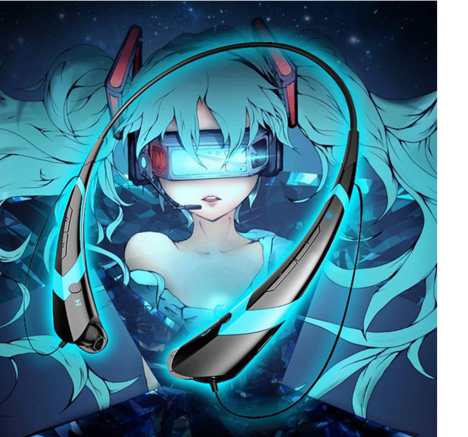 梦初音无线蓝牙耳机耳麦未来动漫周边插卡mp3二次元颈挂新概念 十香黑