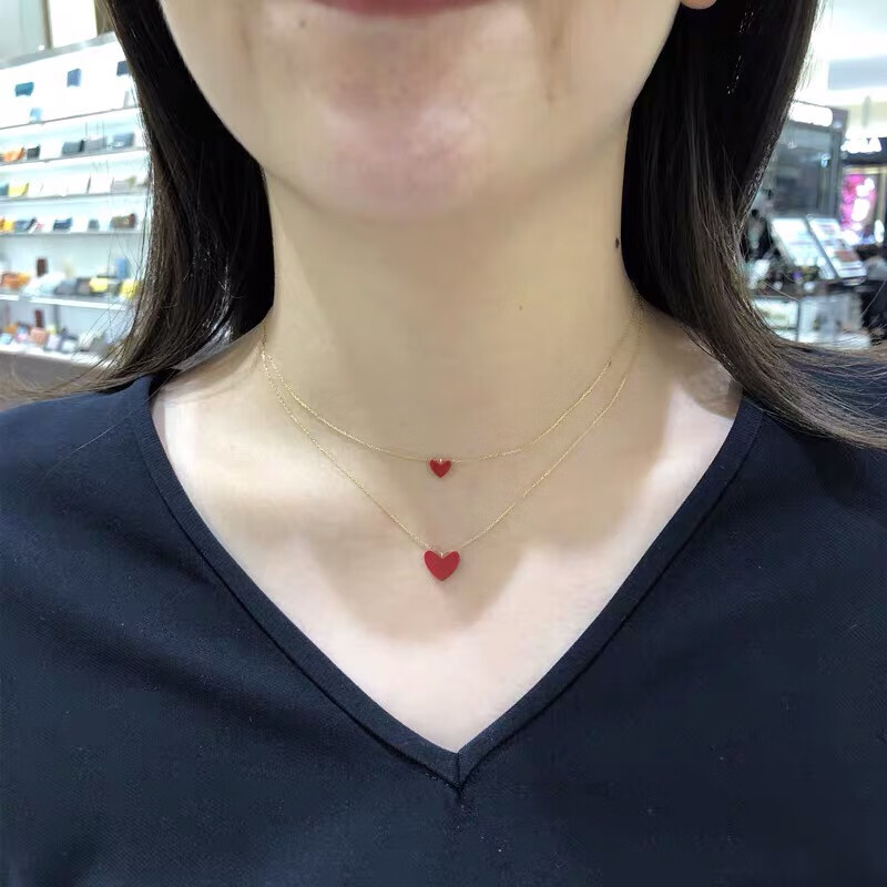 凭霄ahkah小红心日本ahkah小红心项链女纯银18k黄金轻奢小众爱心桃