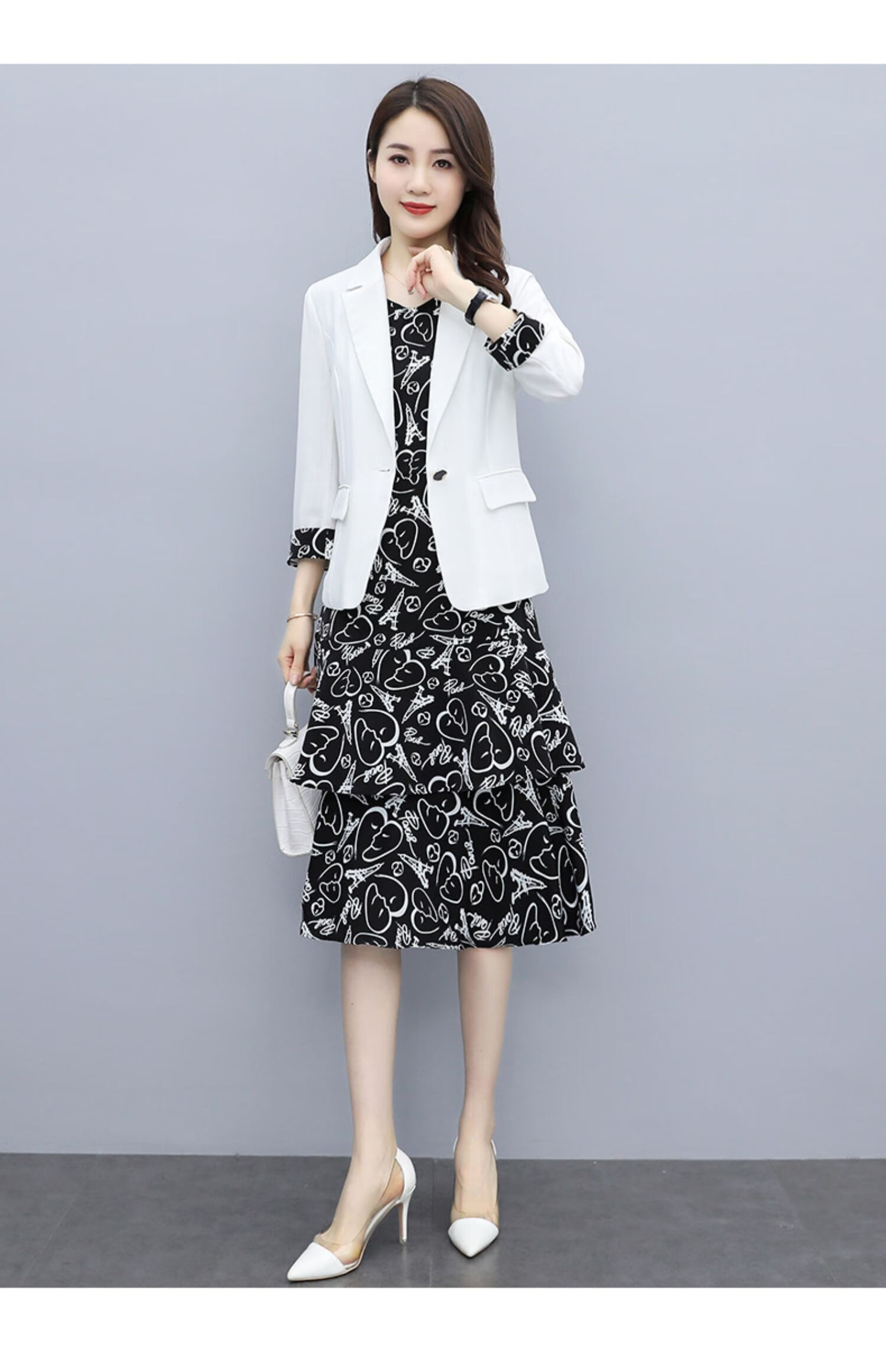 ed香港潮牌西装连衣裙2021春款女装时尚洋气减龄气质女神碎花裙子两