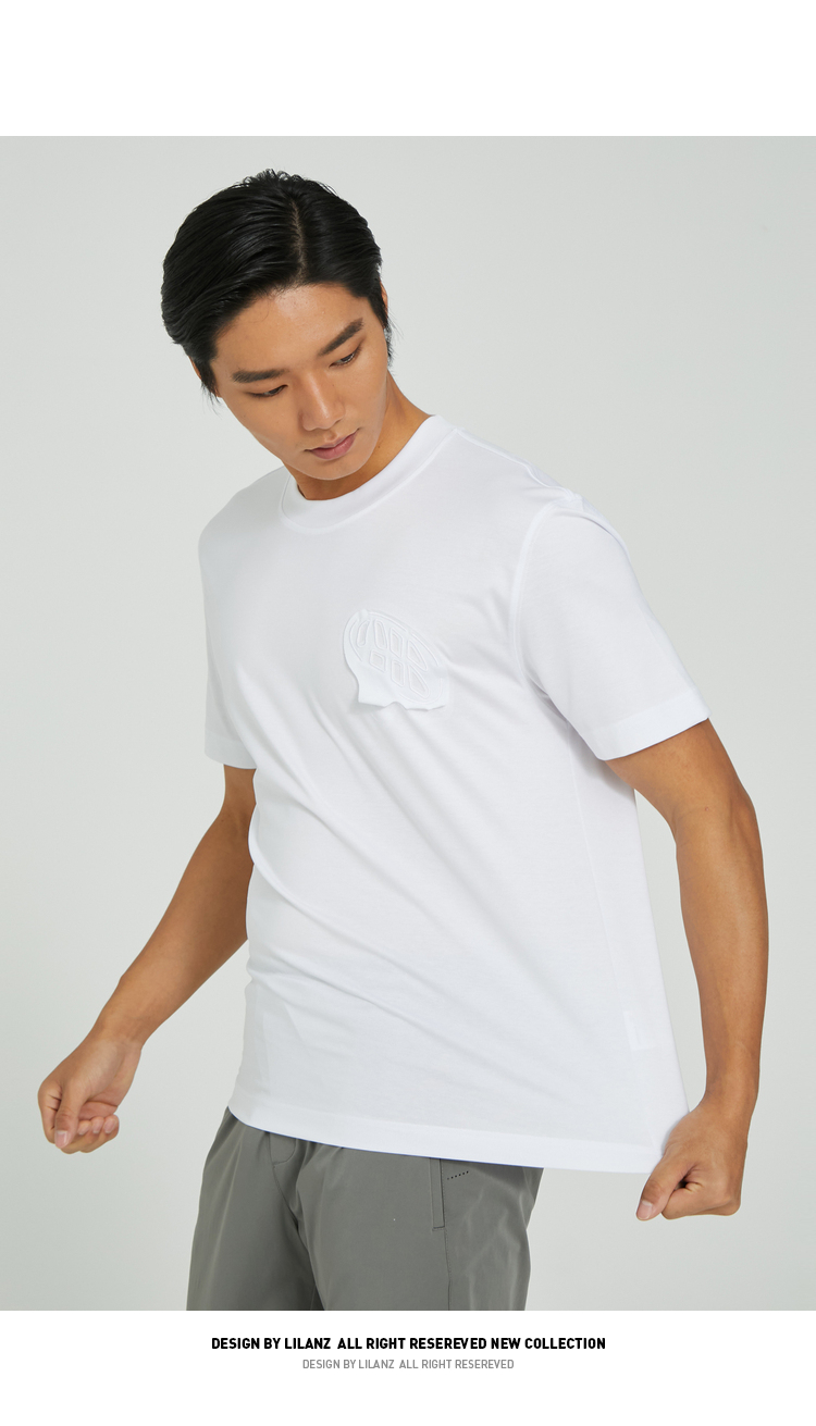商场同款利郎轻时尚男装lilanz2022夏季新款t恤男贴片刺绣休闲纯色