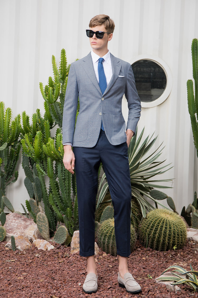 callisto卡利斯特22春夏新款男士商务休闲便西修身时尚气质格纹西装