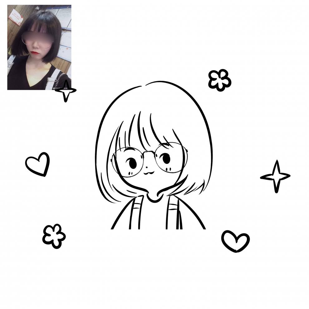 q版真人照片转卡通情侣简笔画可爱画像婚礼logo设计线稿版按人数拍