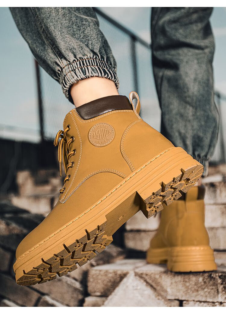 仁尼(renni)大黄蜂马丁靴男2022秋季厚底休闲工装靴中帮英伦风短靴