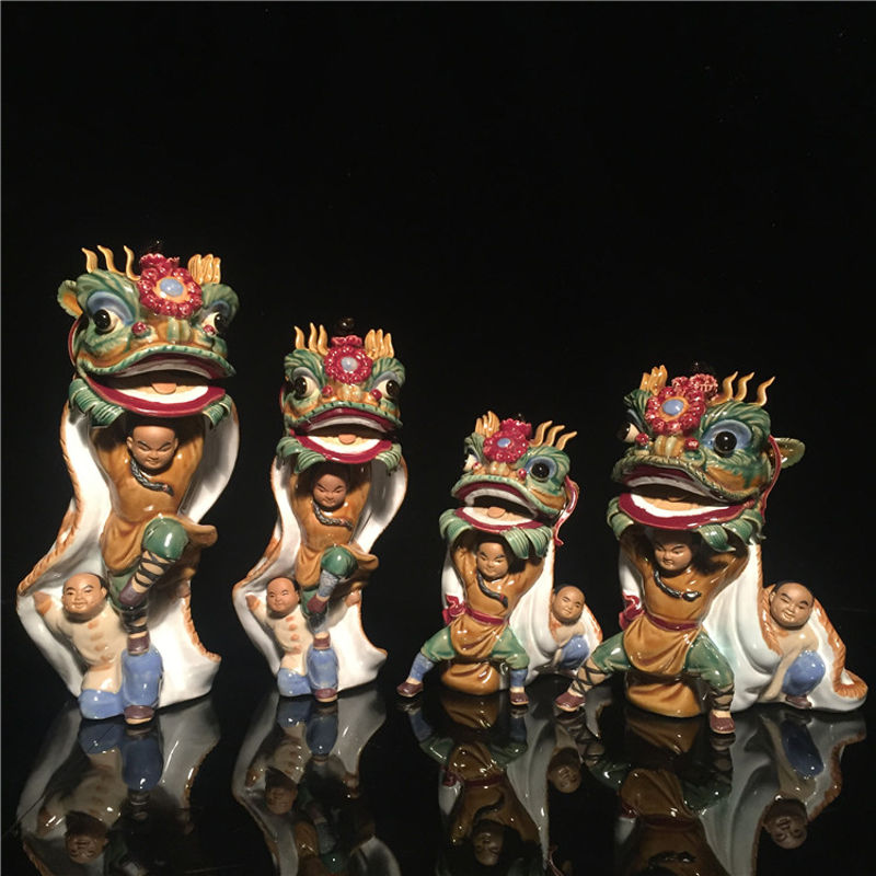 石湾公仔陶瓷摆件创意工艺品客厅玄关摆设开业礼品黄飞鸿舞狮醒狮