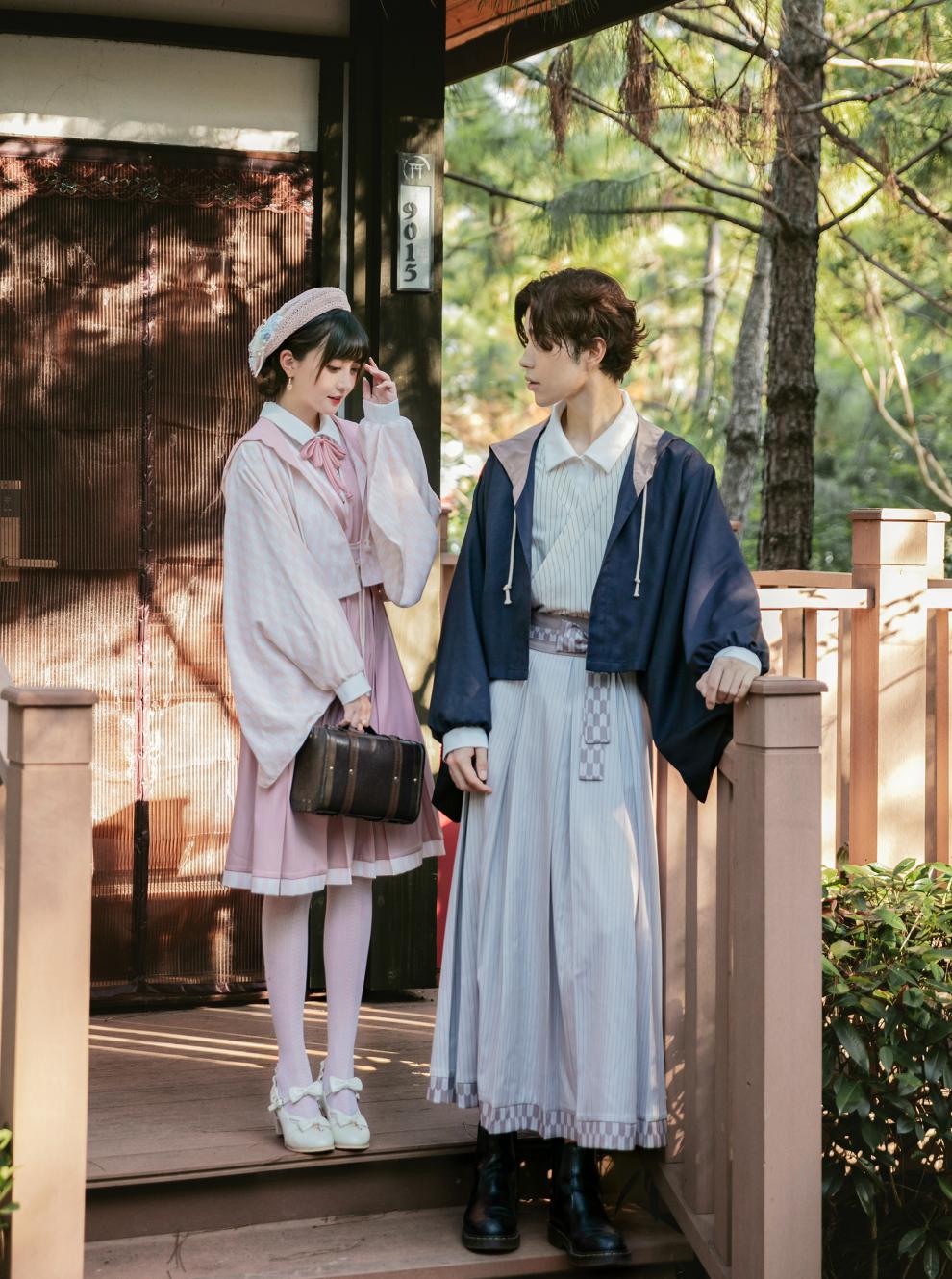 御茶家原创大正风套装jk制服男女情侣款秋冬日系和风外套长裙和风振袖