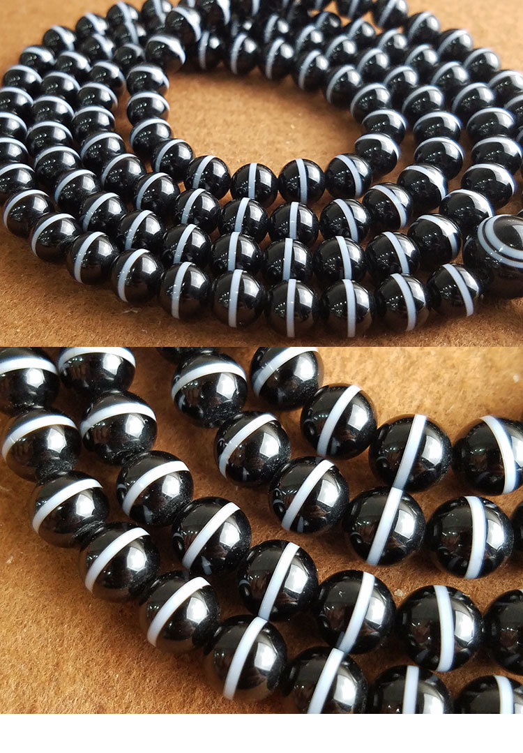 天然一线药师珠108颗佛珠手链 直白线 药师玛瑙缠丝手链圆珠 a8号 8mm