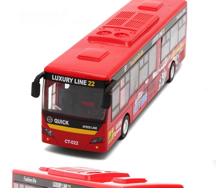 儿童巴士公交车玩具车合金开门仿真旅游客车声光回力汽车男孩礼物红色