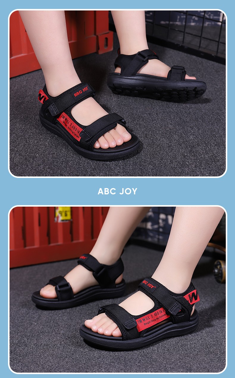 abcjoy童鞋男新款儿童凉鞋女透气飞织小孩休闲鞋防滑耐磨沙滩鞋黑荧光