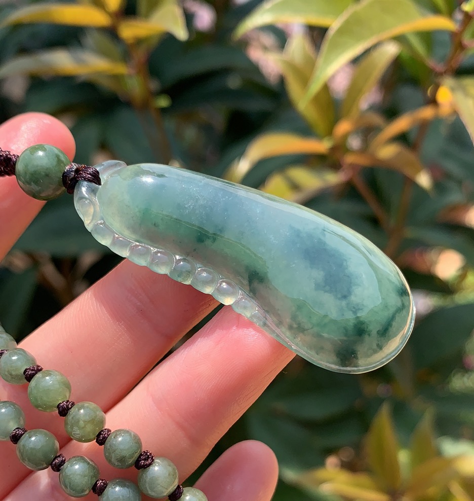 kk宝钰天然缅甸翡翠冰种蓝绿飘花大福瓜吊坠挂件证书新款