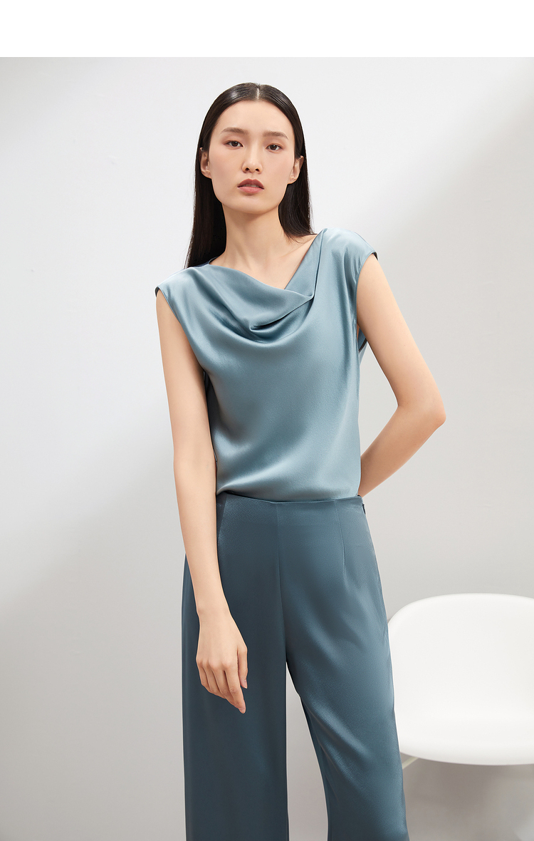 ovv春夏荡领无袖真丝上衣gnscj21007a蓝灰07xs