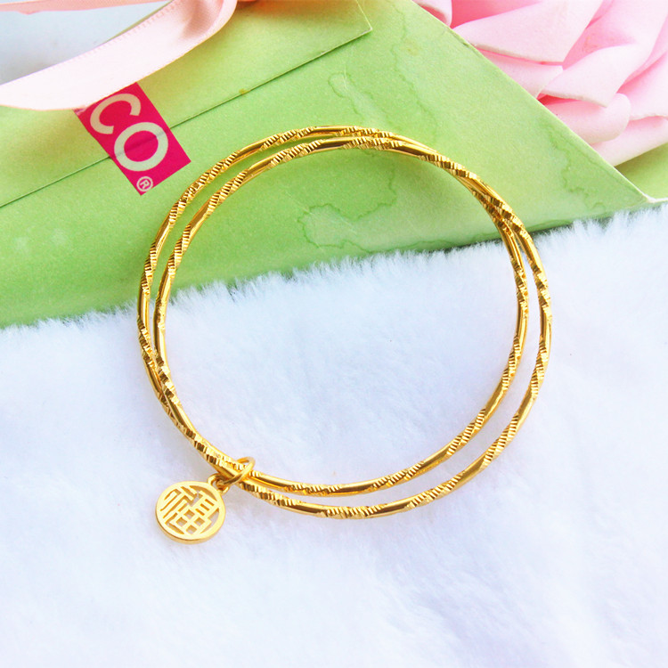千福年手镯小红书抖音同款沙金吊福字传承镀光面手环实时尚个性铃铛款