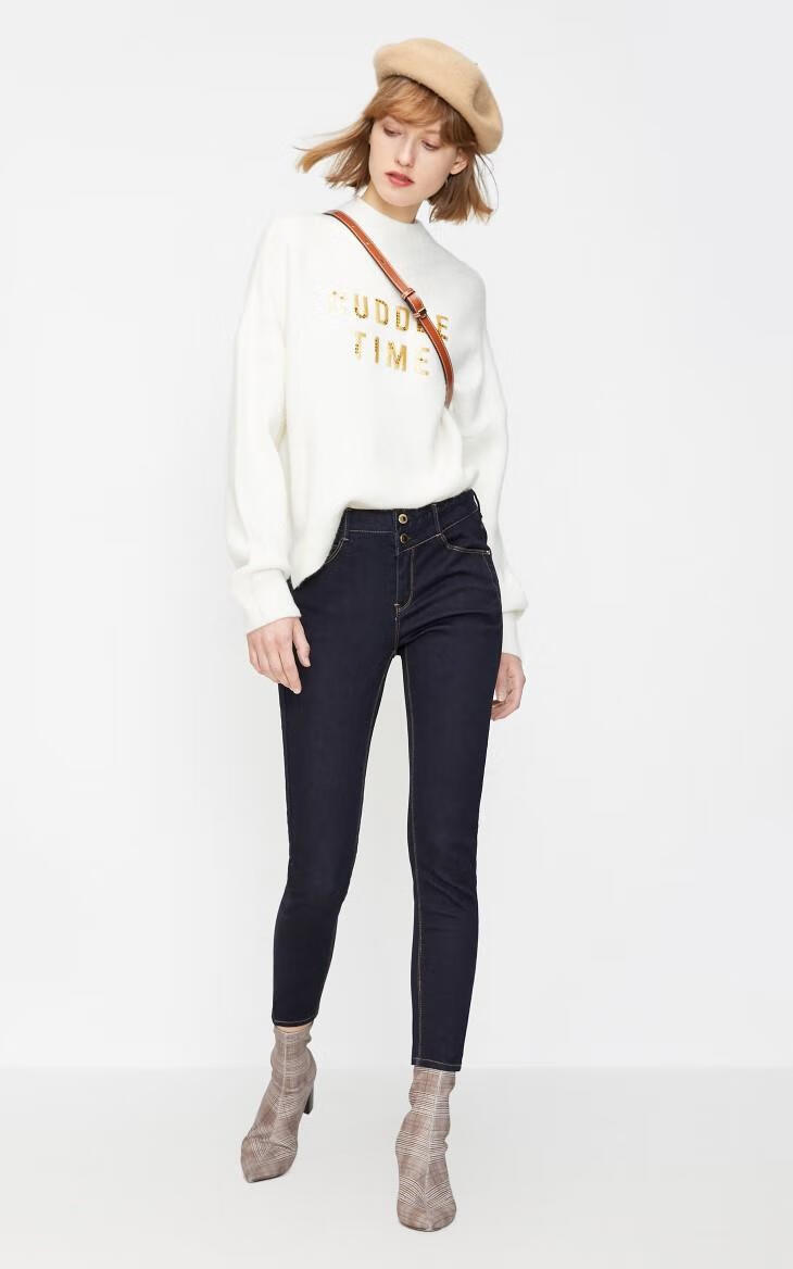 only春季新款修身显瘦百搭九分牛仔裤女120149520 j19黑牛仔黑纬blk