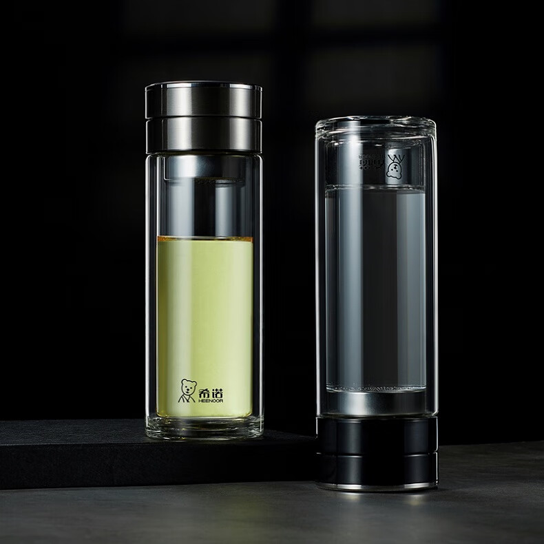 希诺heenoor茶水分离玻璃杯双层泡茶杯男士高档商务办公水杯带滤网