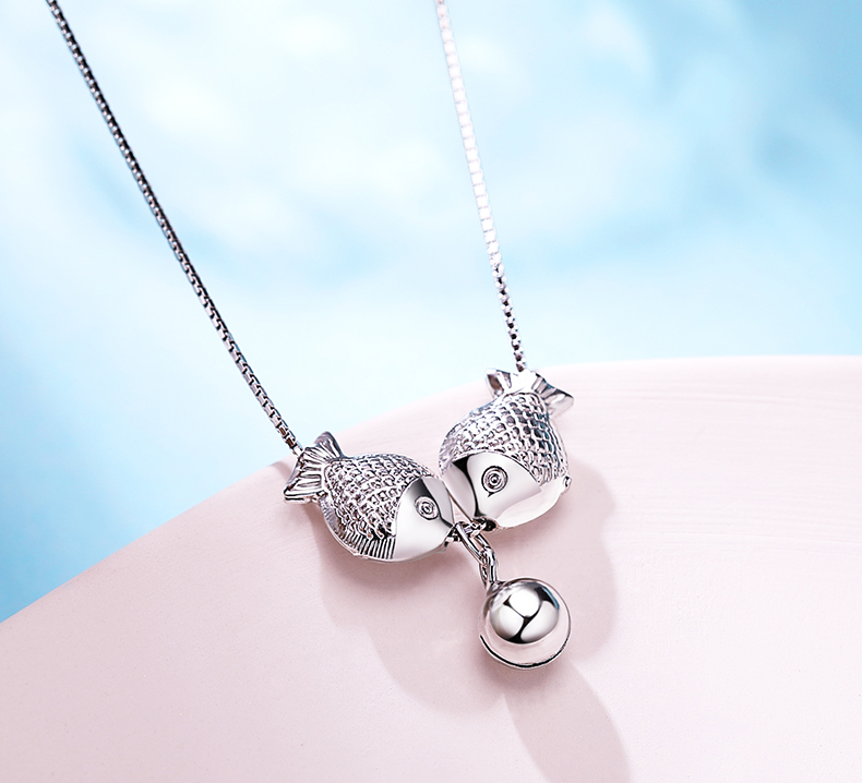 银饰 银吊坠/项链 梦动 梦动珠宝 银925项链女锁骨链接吻鱼银饰品简约