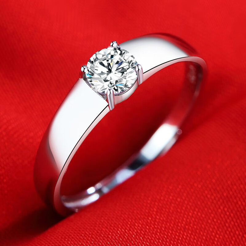 【深枝珠宝】dr莫桑石钻戒1克拉pt950铂金白金情侣对戒男女一对白金