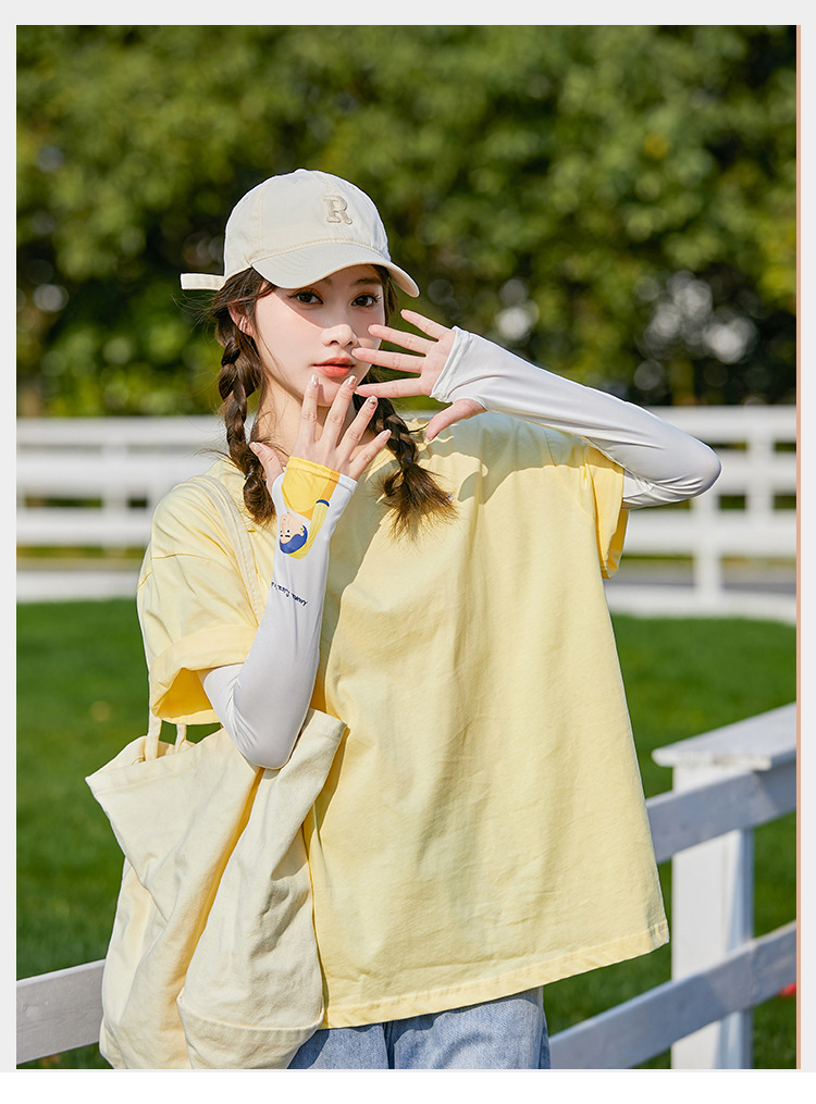 fangchi夏季防晒袖套女卡通冰丝防晒冰袖防遮阳透气冰丝袖蓝紫渐变