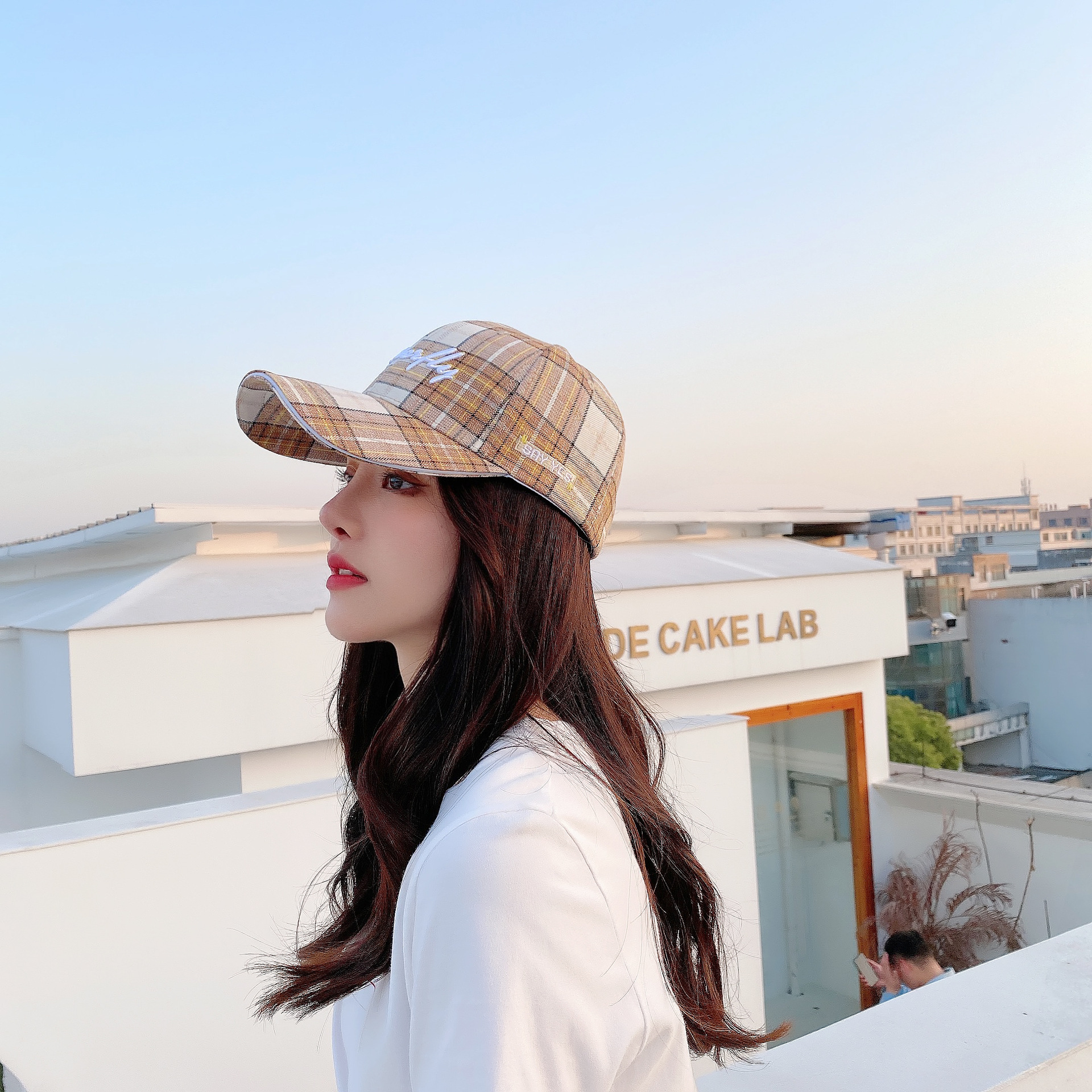 艾罗帝朗 时尚新款春夏季棒球帽女韩版格子刺绣字母帽子棉质遮阳