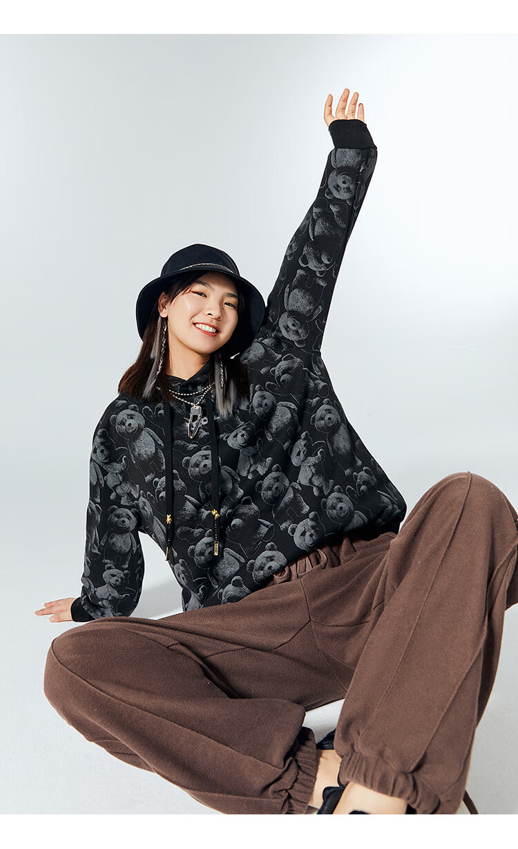 【ted2熊联名】太平鸟2021年春季新款高腰休闲裤女卫裤a6gbb1215 咖色