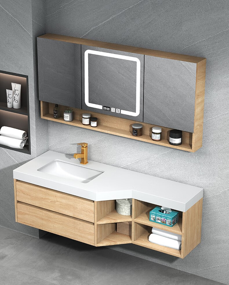 斜切角浴室柜 岩板浴室柜组合斜切角窄异形卫生间洗漱台智能洗手盆