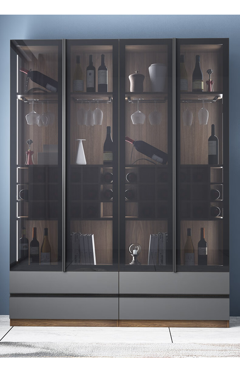 北欧餐厅玻璃酒柜现代简约家用落地小酒柜靠墙轻奢红酒收纳置物架 【2