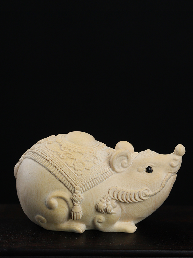 鼎盛福黄杨木雕生肖金钱鼠手把件鼠摆件实木质雕刻工艺品桌面文玩把玩