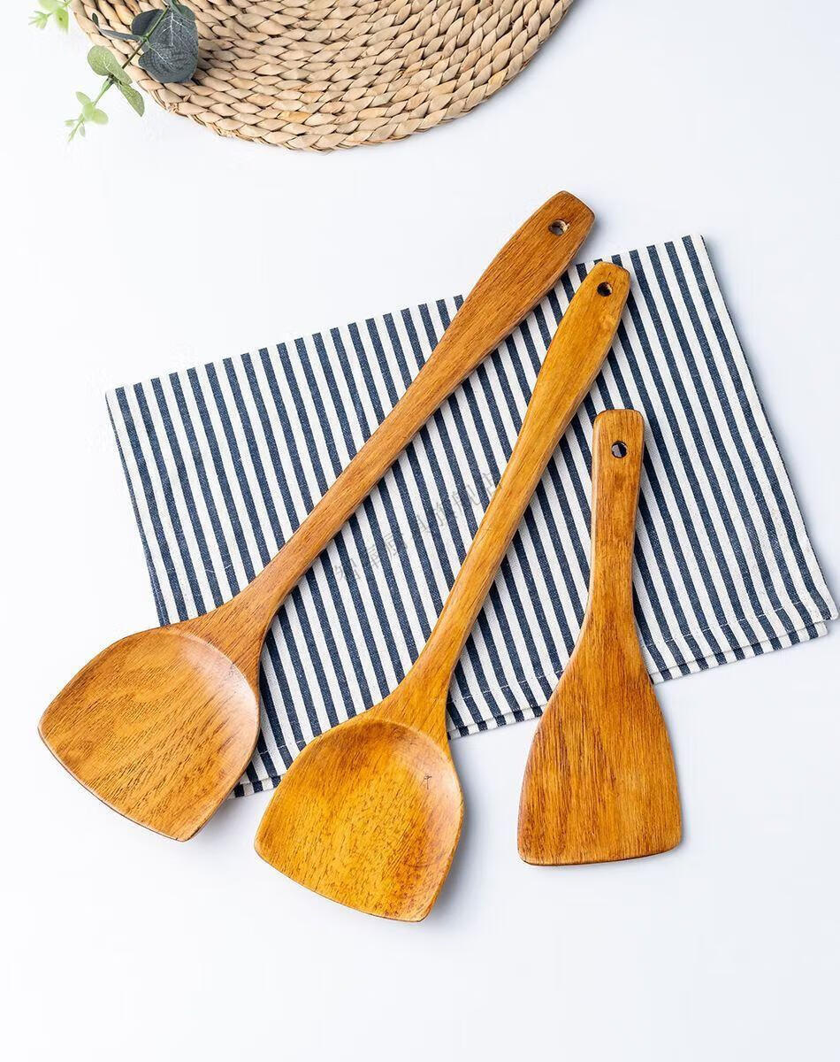 柯木长柄锅铲炒菜铲子烹饪铲勺套装不粘锅木铲小饭铲汤勺 33斜铲本色