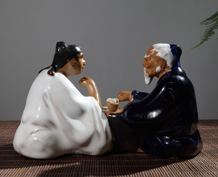 陶瓷人物摆件装饰盆景配件老翁钓鱼下棋弹琴吹笛高士假山小摆件吸水石