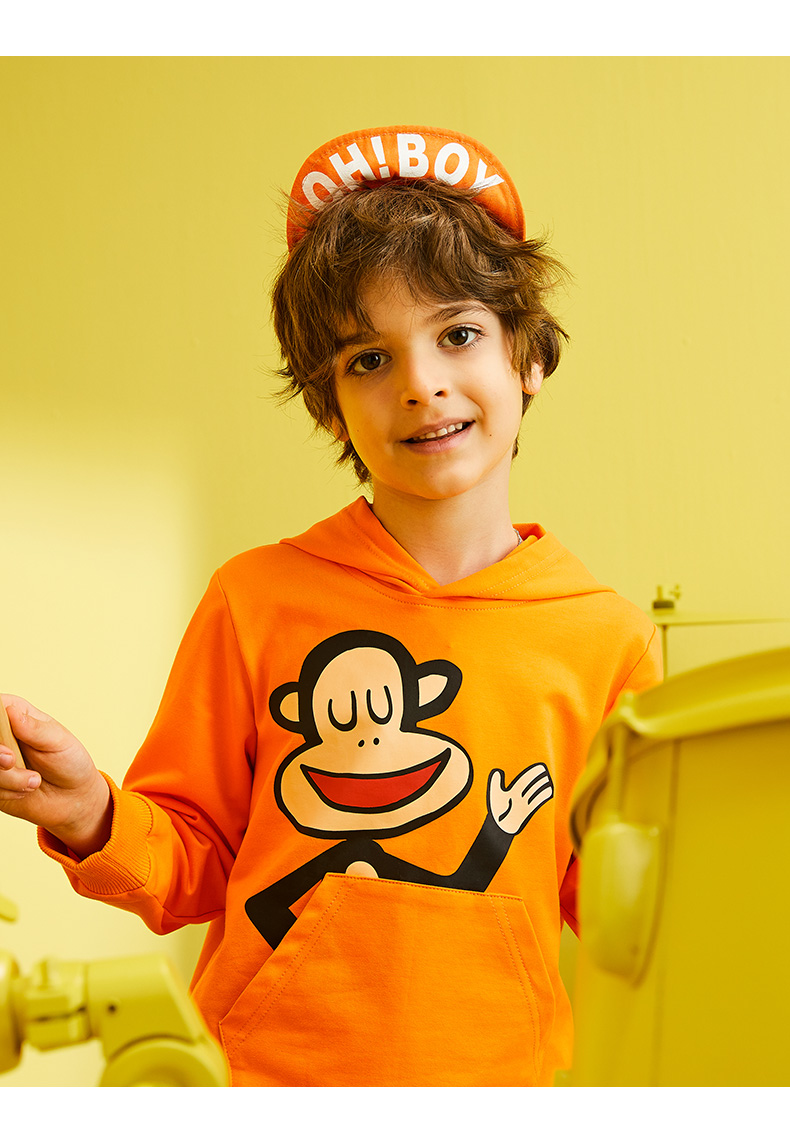 大嘴猴paulfrank童装儿童卫衣春季新品男女大童连帽洋气上衣红色卫衣