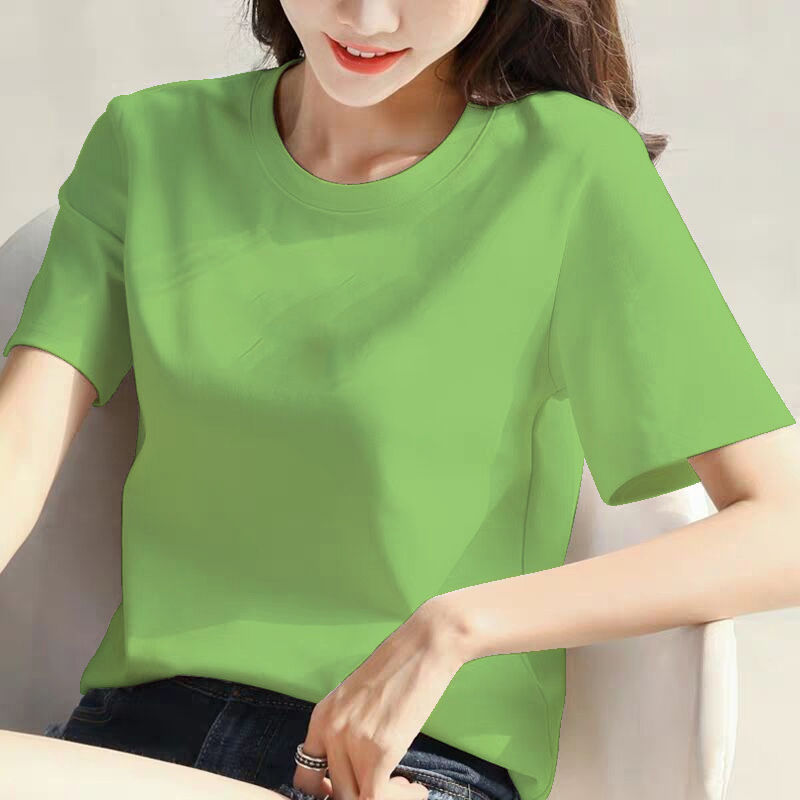 言囡短袖t恤上衣女士夏装 棉短袖t恤女白色宽松大码女装t恤打底衫女