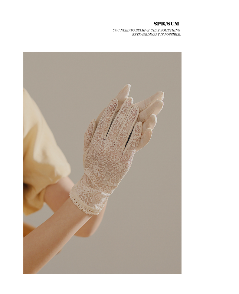 mismemo桑蚕丝手套女春夏薄款透气防晒真丝手套复古甜美蕾丝短款柔肤