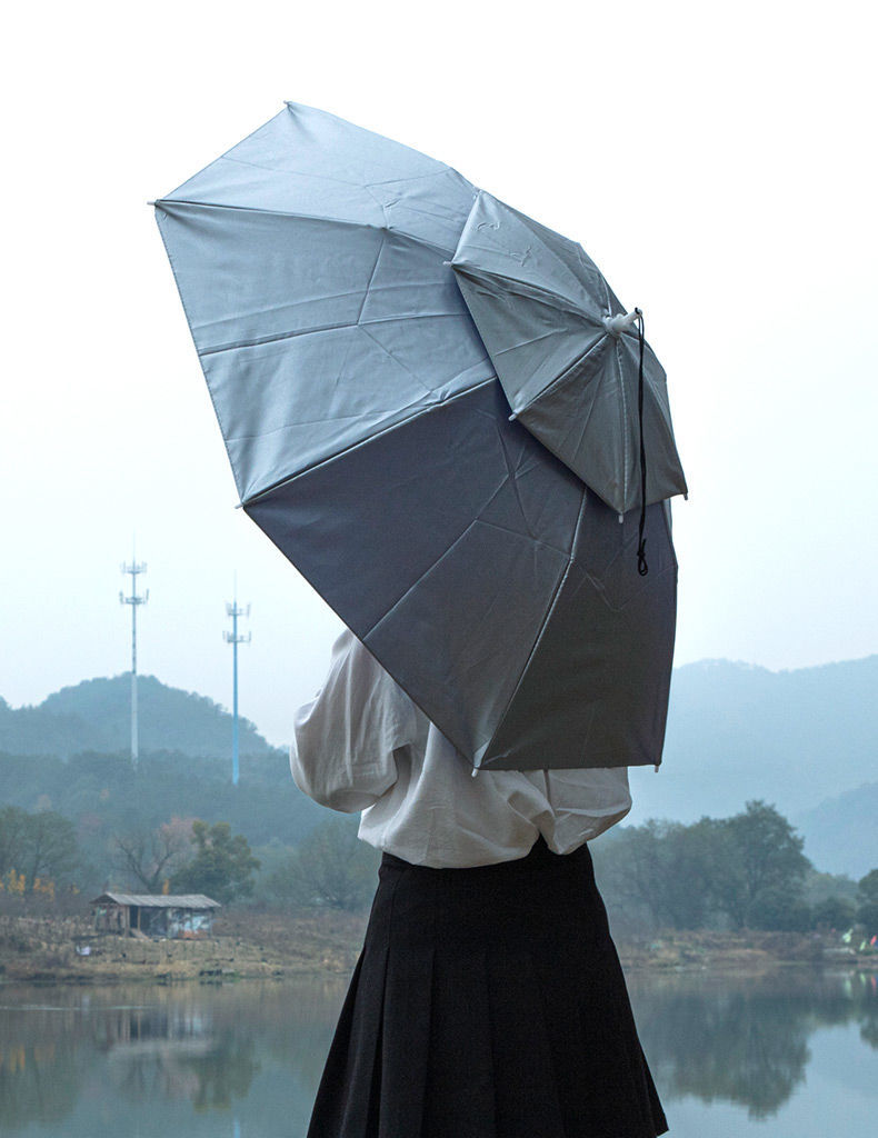 伞帽头戴雨伞帽子钓鱼太阳伞户外防晒斗笠伞折叠双层遮雨遮阳神器