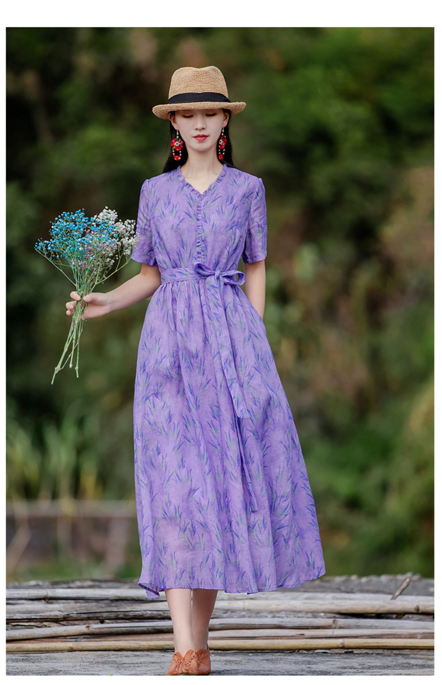 【高品质】【好质量】2021新款民族风复古印花气质长款连衣裙女al2008