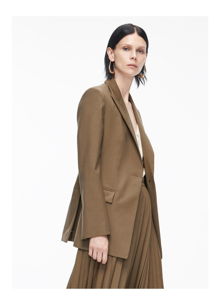 女装 小西装 edition edition复古西装外套女春春宽肩羊毛西服 茶褐色