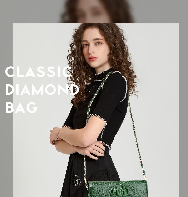 卡梵蒂鳄鱼皮女包2021新款链条小方包真皮时尚潮小众设计百搭单肩斜