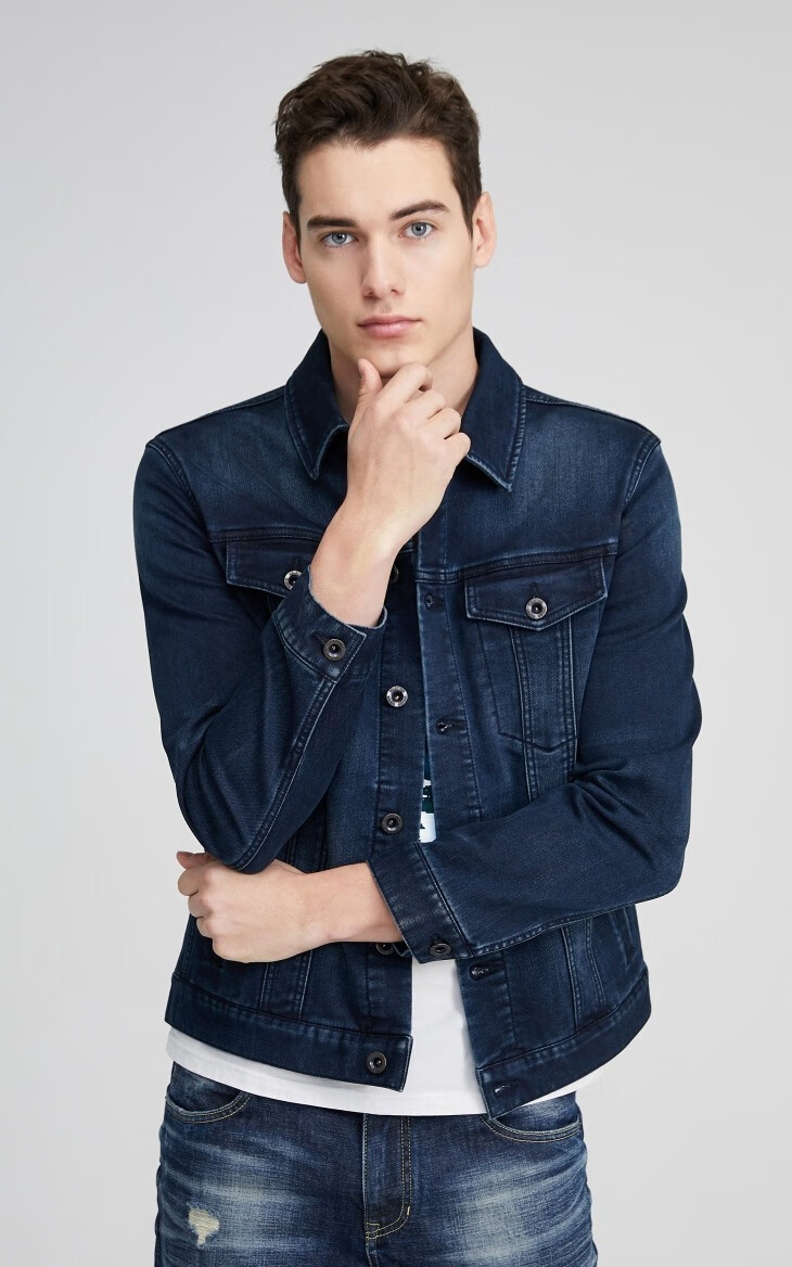 杰克·琼斯(jack&jones)含棉水洗机能男牛仔夹克外套420157502 j09深