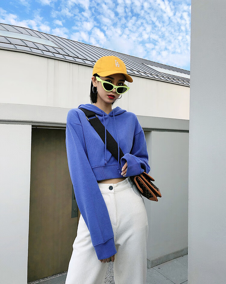 浪莎langsha春秋ins小个子套头超短款卫衣女高腰露脐潮酷上衣薄款长袖