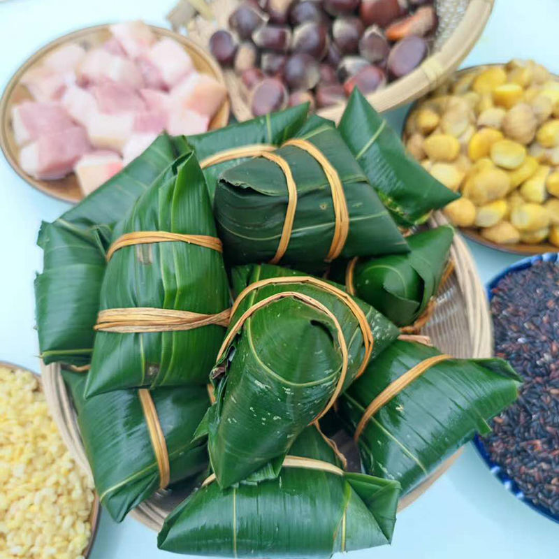 广西粽子宜州刘三姐板栗绿豆肉粽黑米棕稻草灰咸味粽早餐粽5个装 草灰