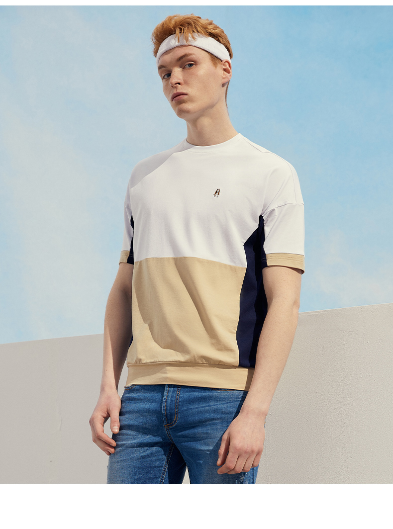 【younger系列】暇步士男装2021新时尚拼接圆领短袖t恤pe-21354d 054