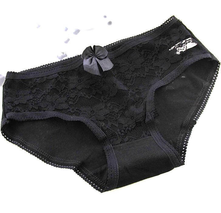 日系风蕾丝棉女士内裤棉裆青少年女式包臀内裤黑色5款各一条l70110