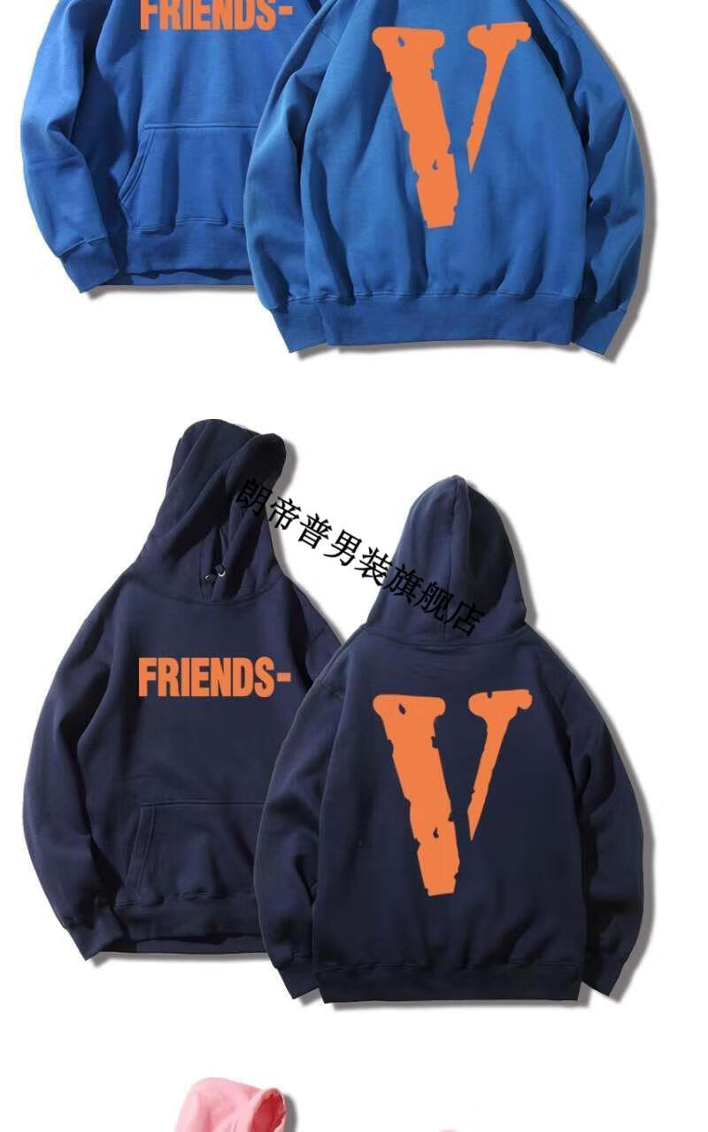 vlone王一博陈冠希lone橙色字母印花卫衣男女friend情侣装套头 红色连