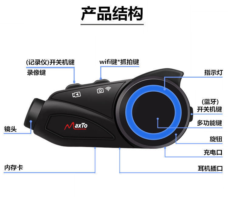 maxtom3s摩托车头盔蓝牙耳机行车记录仪骑行无线耳机摄像一体机m3s