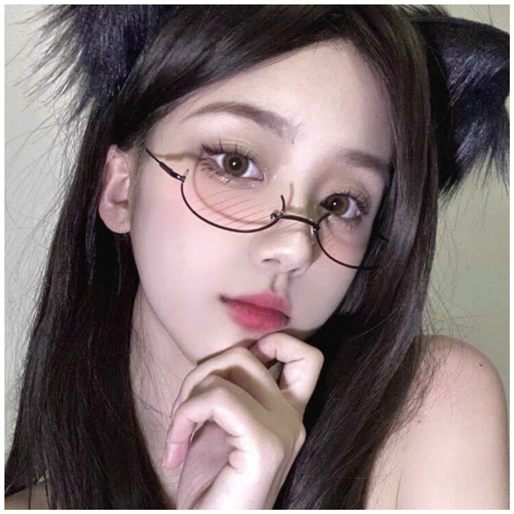 芝雅雨 日系动漫纯欲cosplay下半框眼镜框二次元网红装饰拍照 银色 无