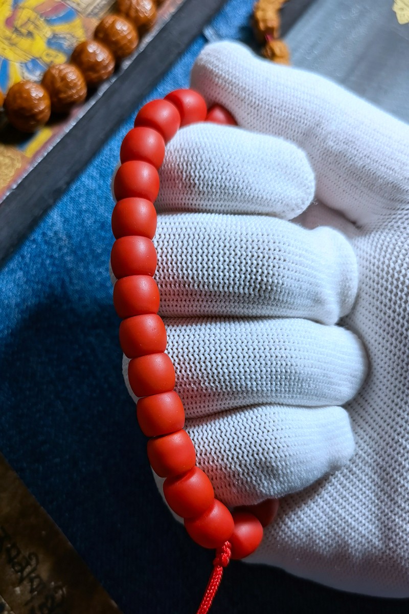 豪珠西藏雪巴珠手串红色老琉璃多宝古董文玩配珠佛念珠复古天珠配饰