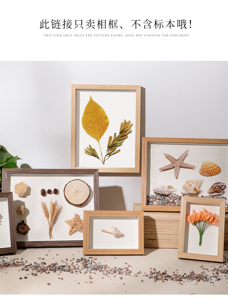 万晶木质标本相框创意立体diy干花手工植物标本框摆台中空相框架挂墙