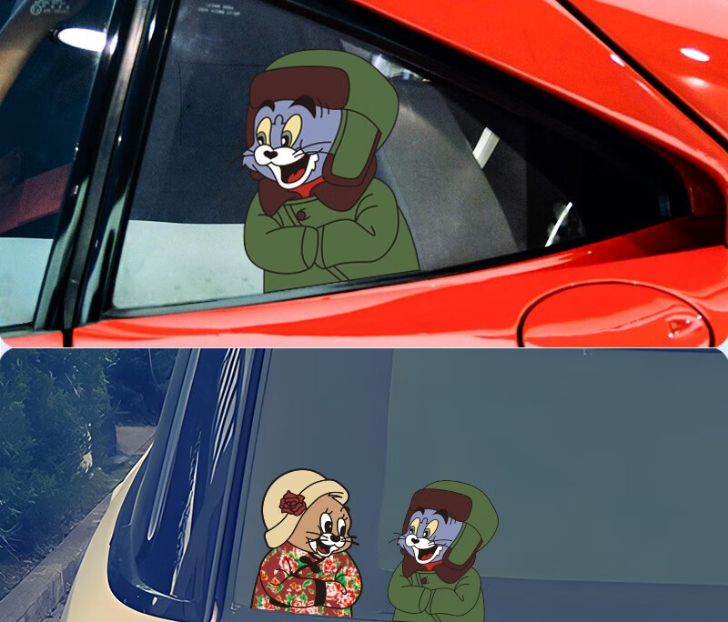 cklde 东北风猫和老鼠车贴纸创意个性汤姆猫卡通搞笑摩托电动车身装饰