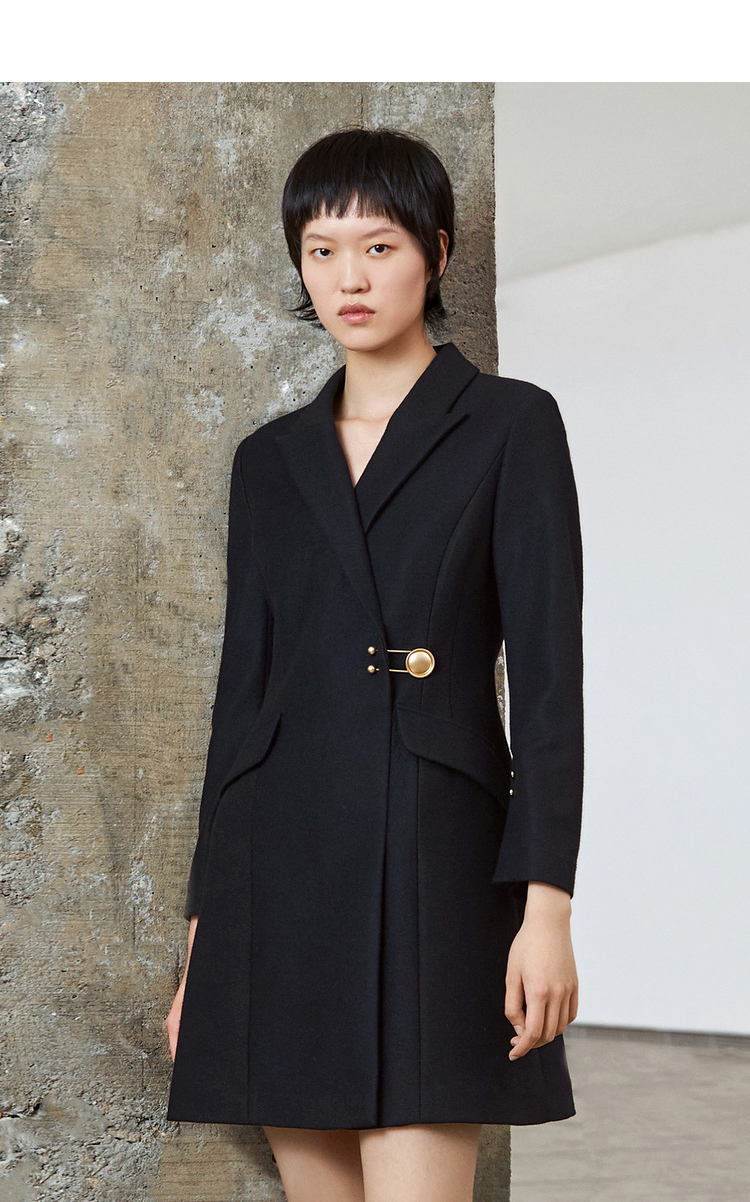 影儿songofsong歌中歌2020秋冬100%羊毛黑色西装领一粒扣气质连衣裙