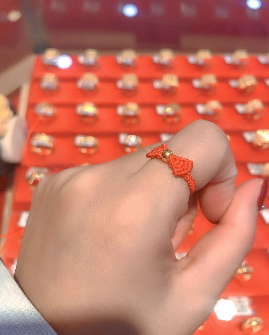 七夕情人节 福韵礼 足金999转运珠戒指在逃公主蝴蝶结手工编绳闺蜜